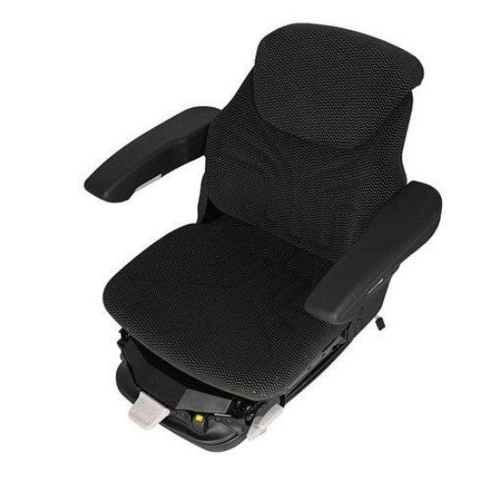 Slika Seat Assembly - Air Suspension Fabric Black/Gray fits John Deere fits Case IH fits New Holland fits Case fits Massey Ferguson fits White
